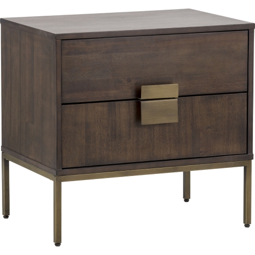 Jade Nightstand in Acacia Veneer & Antique Brass